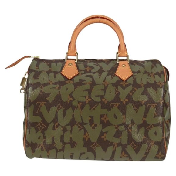 LOUIS VUITTON Monogram Graffiti Speedy 30 Bag Green Khaki M92194 Auth 116281AM - Picture 2 of 16